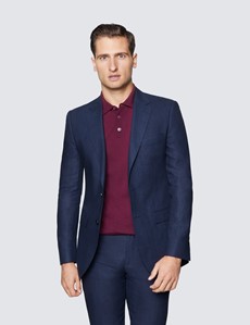 Men's Navy Linen Slim Fit Suit Jacket 