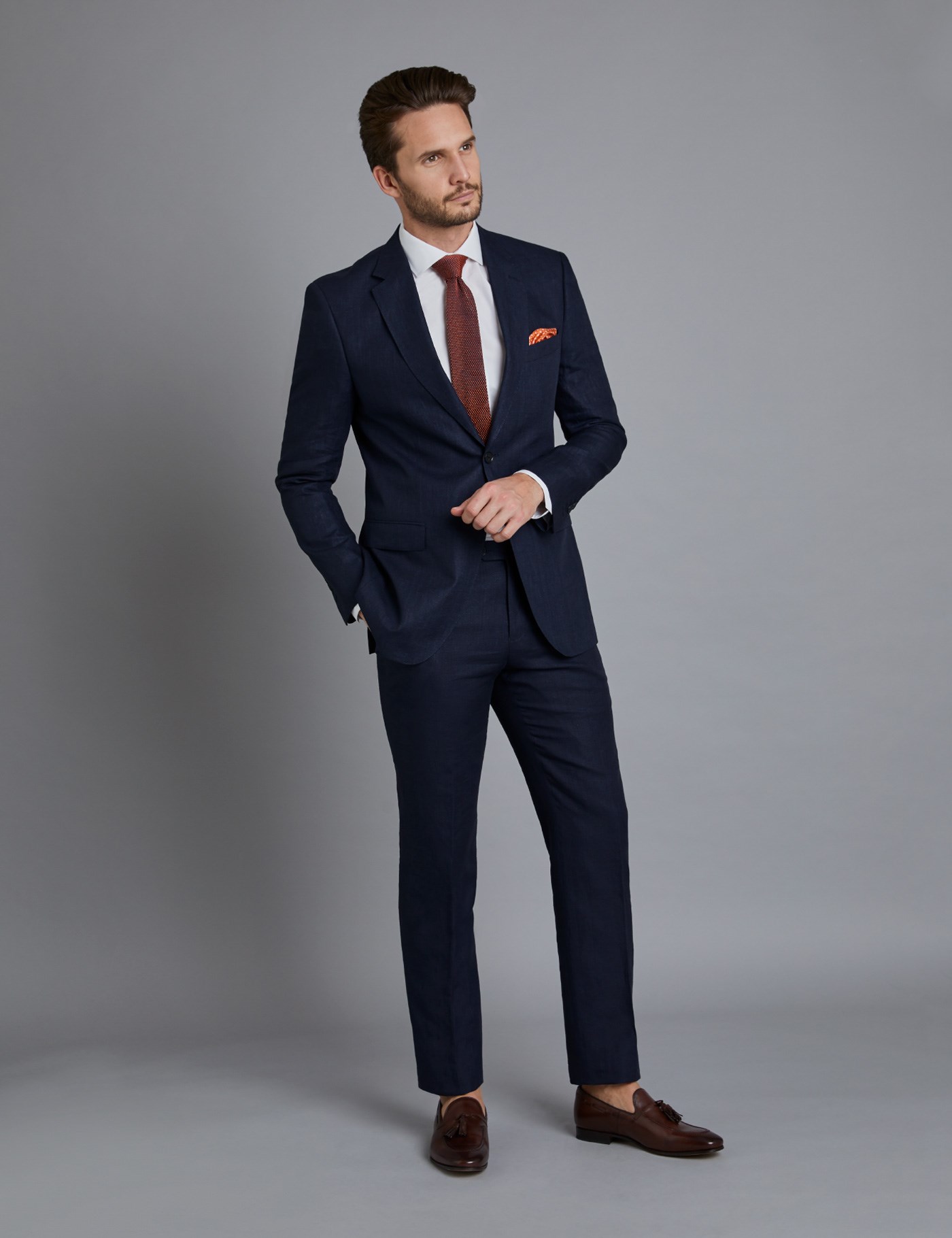 Men's Navy Linen Slim Fit Suit Hawes & Curtis