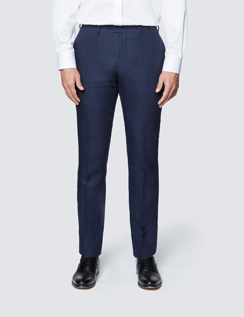 Men's Navy Linen Slim Fit Suit | Hawes & Curtis