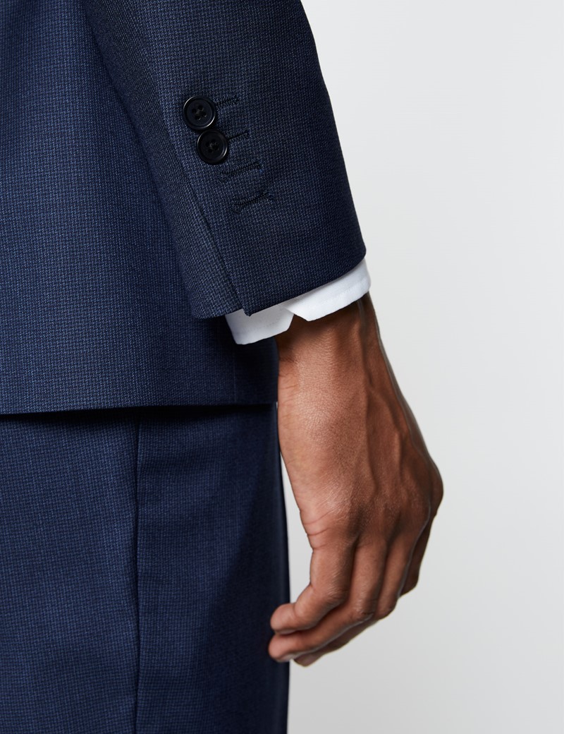 Men's Blue Semi Plain Zigzag Slim Fit Suit Jacket