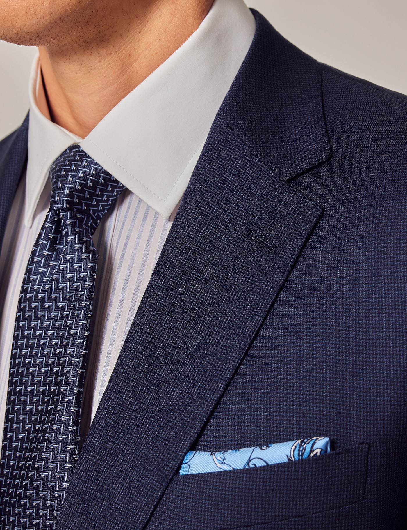Men's Blue Semi Plain Zigzag Slim Fit Suit Jacket