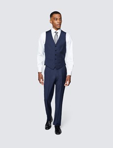 Men's Blue Semi Plain Zigzag 3 Piece Slim Fit Suit