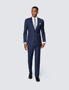 Anzug aus 100S Wolle – Slim Fit – Dreiteiler – Blau Webdesign