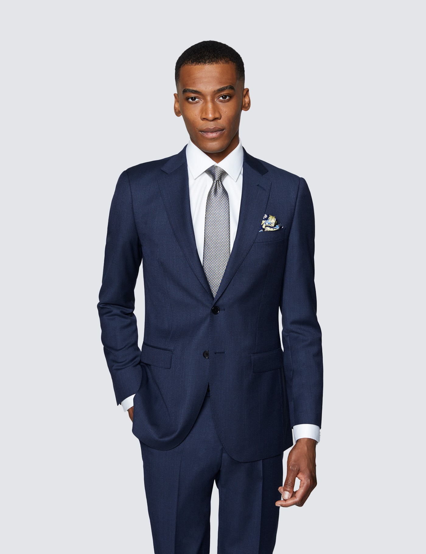Men's Blue Semi Plain Zigzag Slim Fit Suit | Hawes & Curtis
