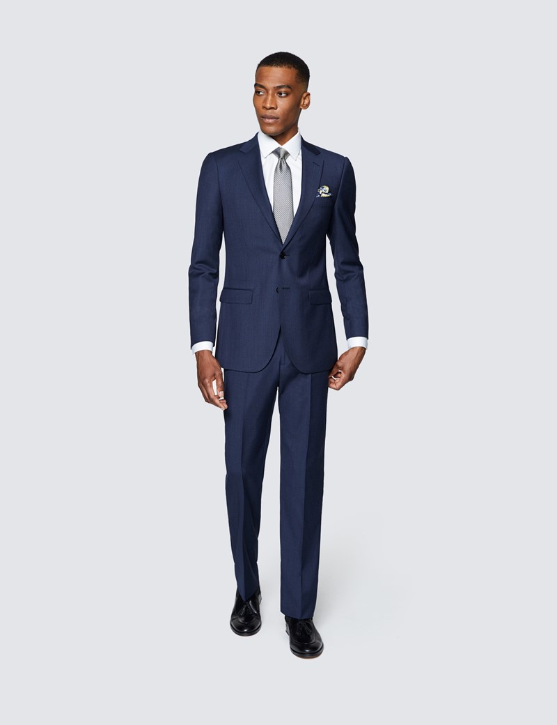 Anzug aus strapazierfähiger 100S Wolle – Slim Fit – Zweiteiler – Blau Webdesign