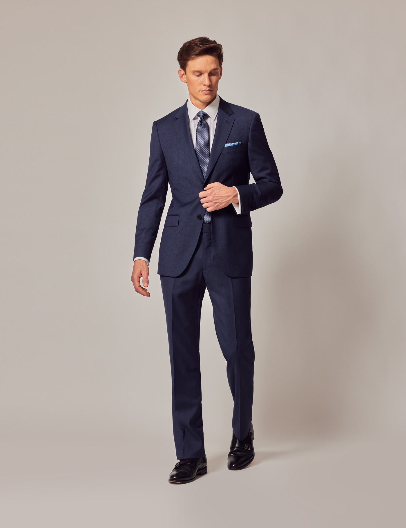 Men's Blue Semi Plain Zigzag Two Piece Slim Fit Suit | Hawes & Curtis