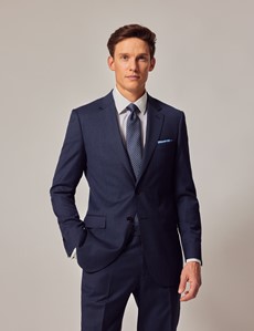 Men's Blue Semi Plain Zigzag Two Piece Slim Fit Suit | Hawes & Curtis