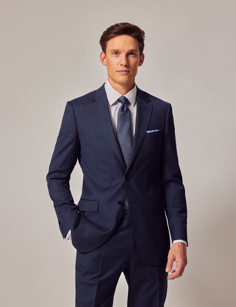 Men's Blue Semi Plain Zigzag Two Piece Slim Fit Suit | Hawes & Curtis
