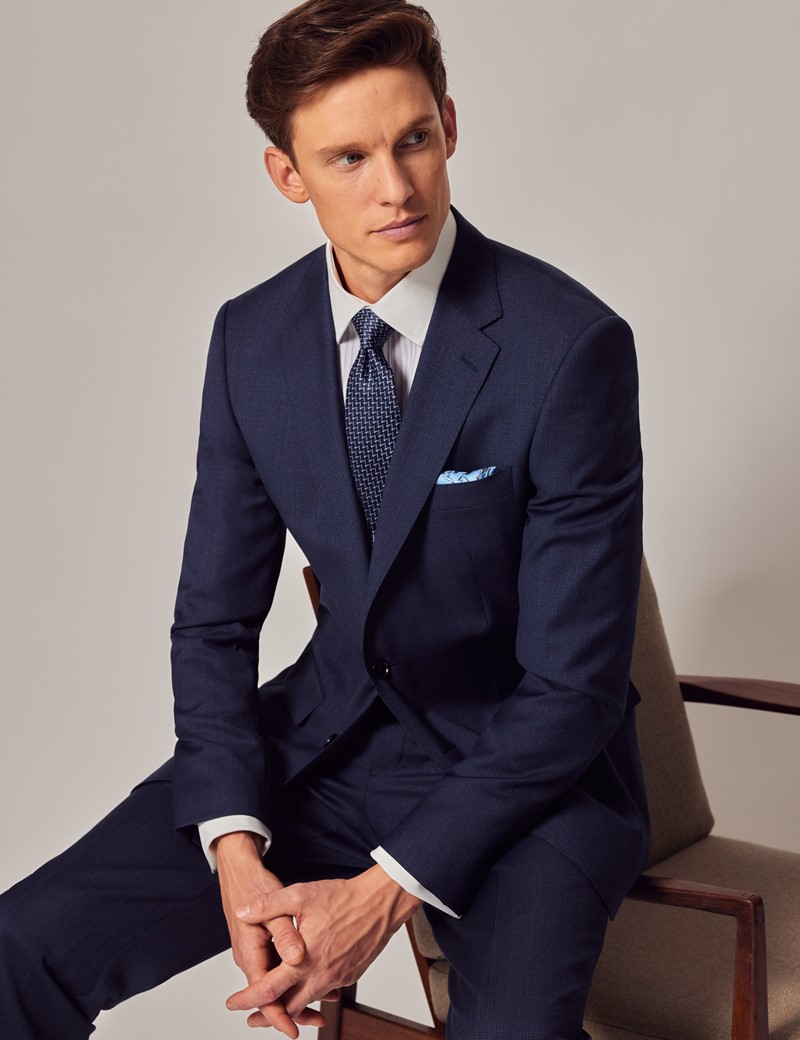 Men's Blue Semi Plain Zigzag Two Piece Slim Fit Suit | Hawes & Curtis