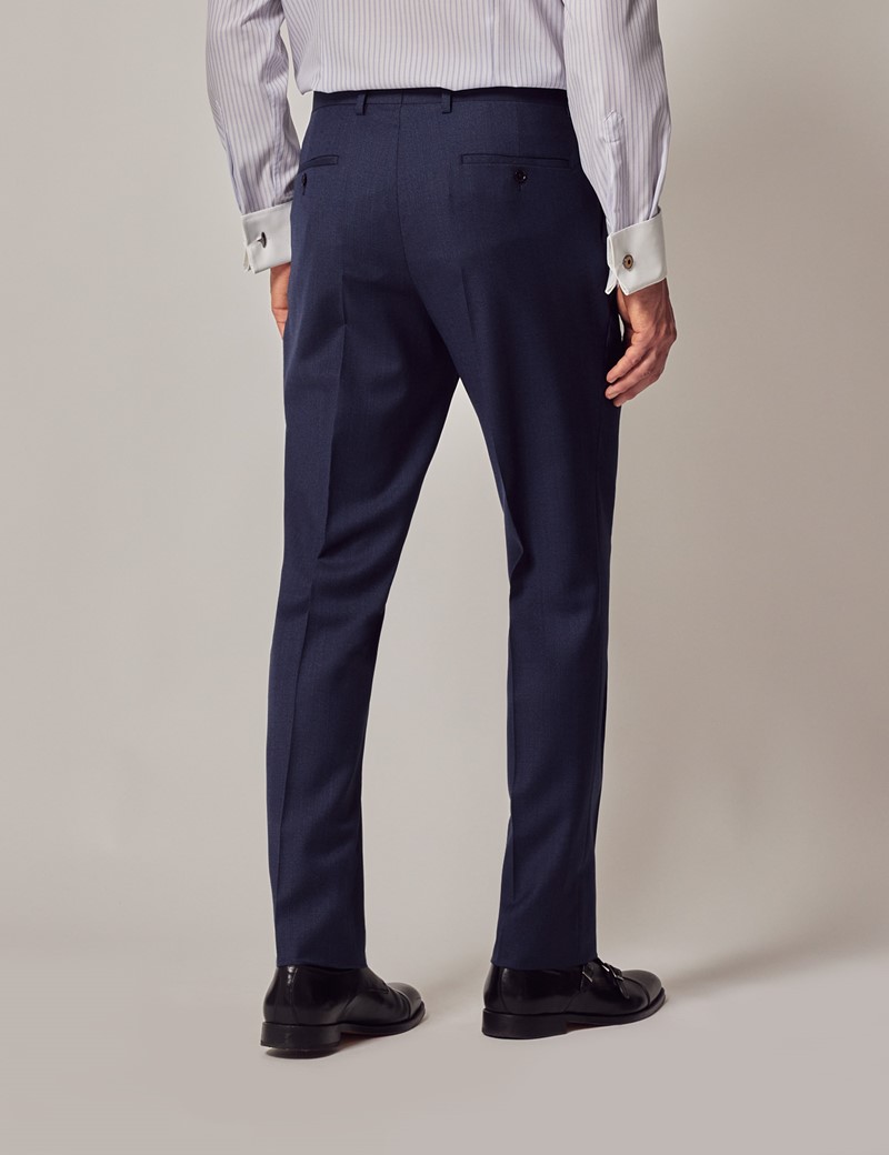 Men's Blue Semi Plain Weave 3 Piece Slim Fit Suit | Hawes & Curtis