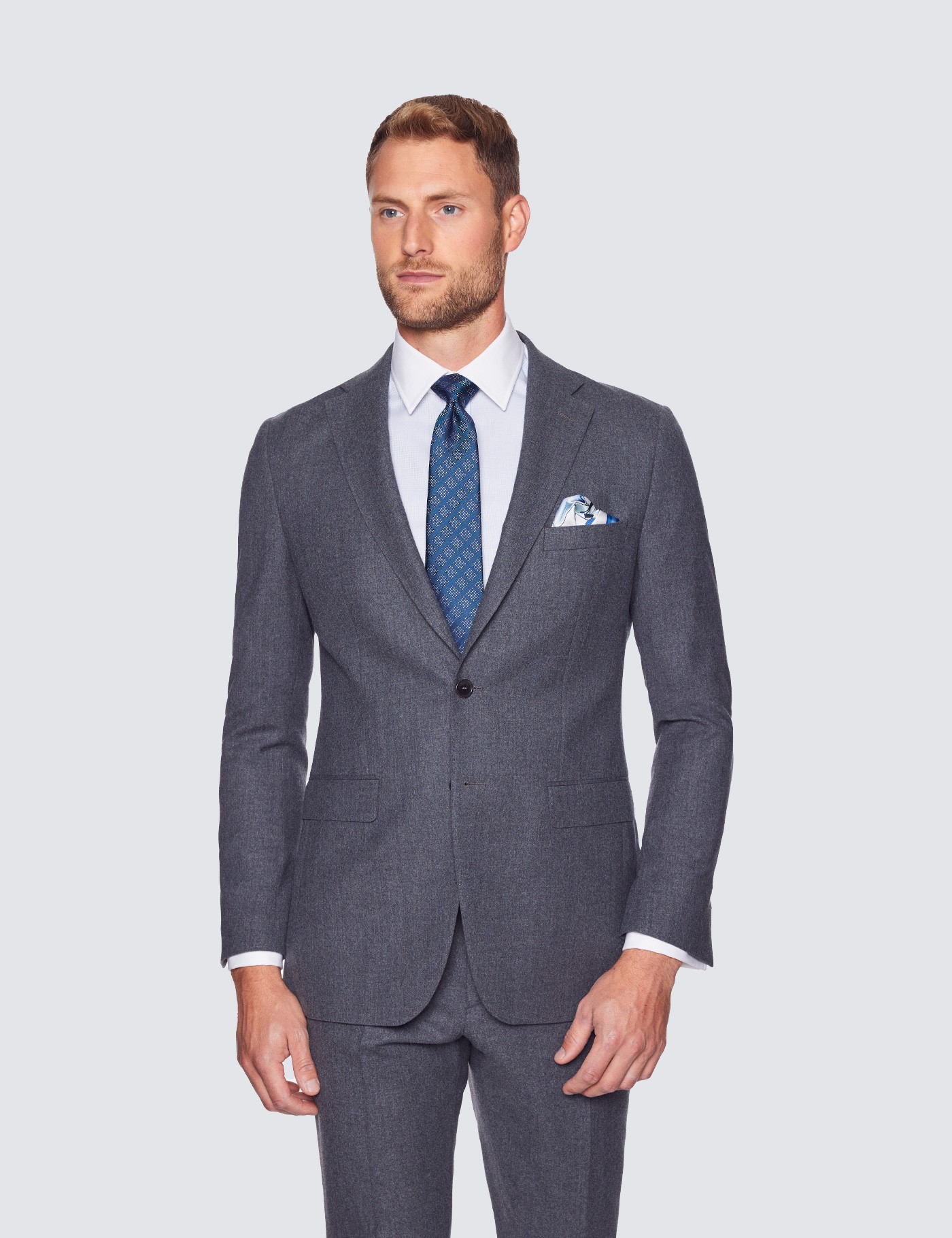 Men's Grey Plain Slim Fit Flannel Suit Jacket | Hawes & Curtis