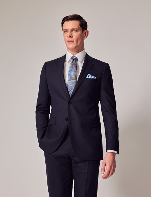 Navy Basket Weave Slim Fit Suit Trousers | Hawes & Curtis