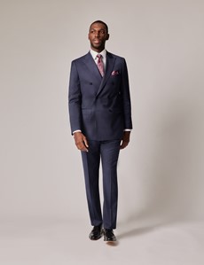 Dark Blue Sharkskin Double Breasted Slim Suit Jacket | Hawes and Curtis