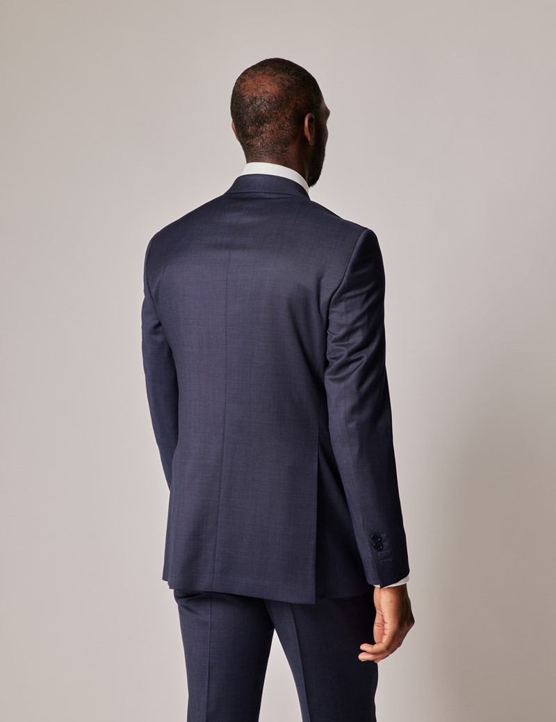 Dark Blue Sharkskin Double Breasted Slim 2 Piece Suit