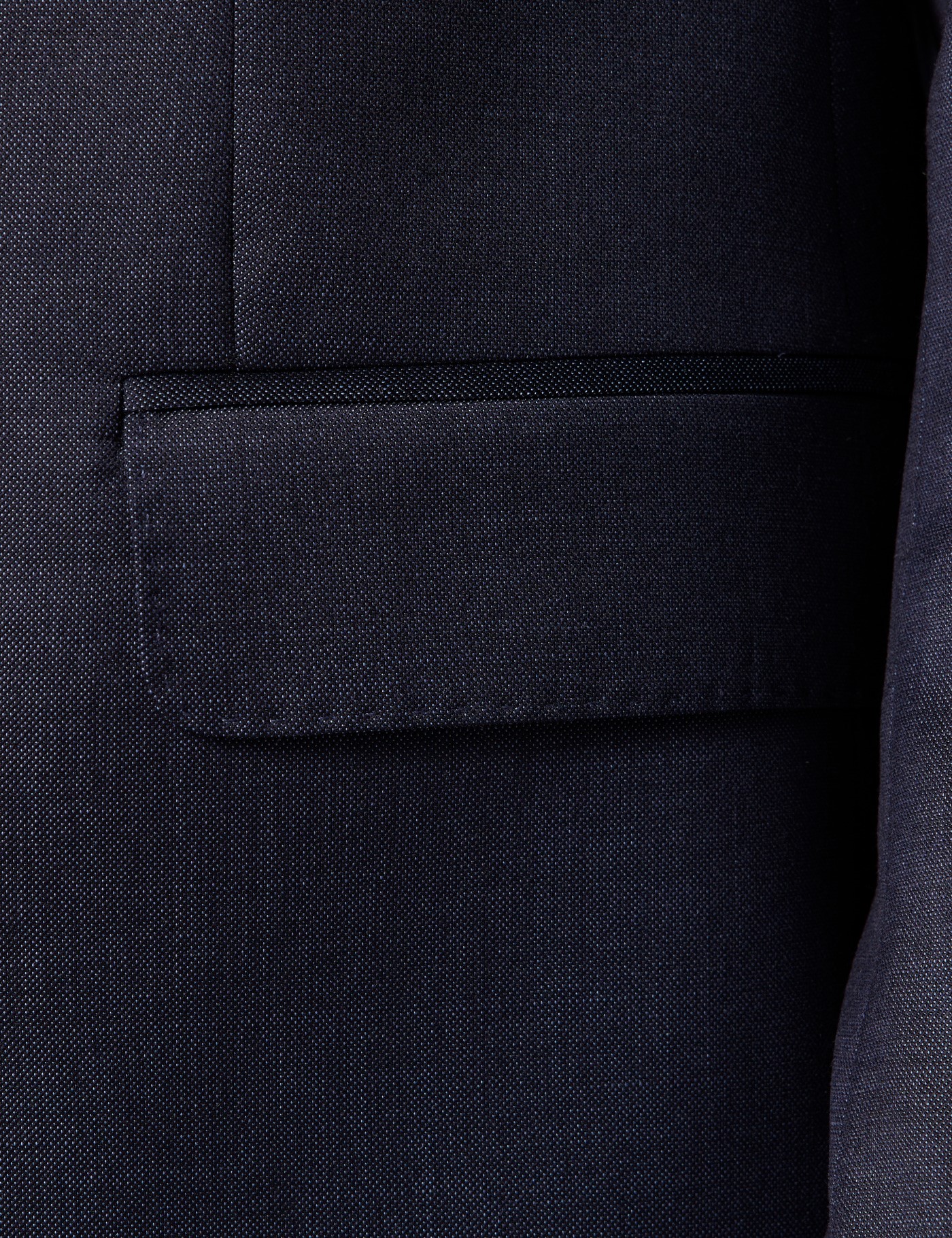 Dark Blue Sharkskin Double Breasted Slim Suit Jacket | Hawes and Curtis