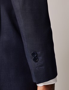 Dark Blue Sharkskin Double Breasted Slim Suit Jacket | Hawes and Curtis