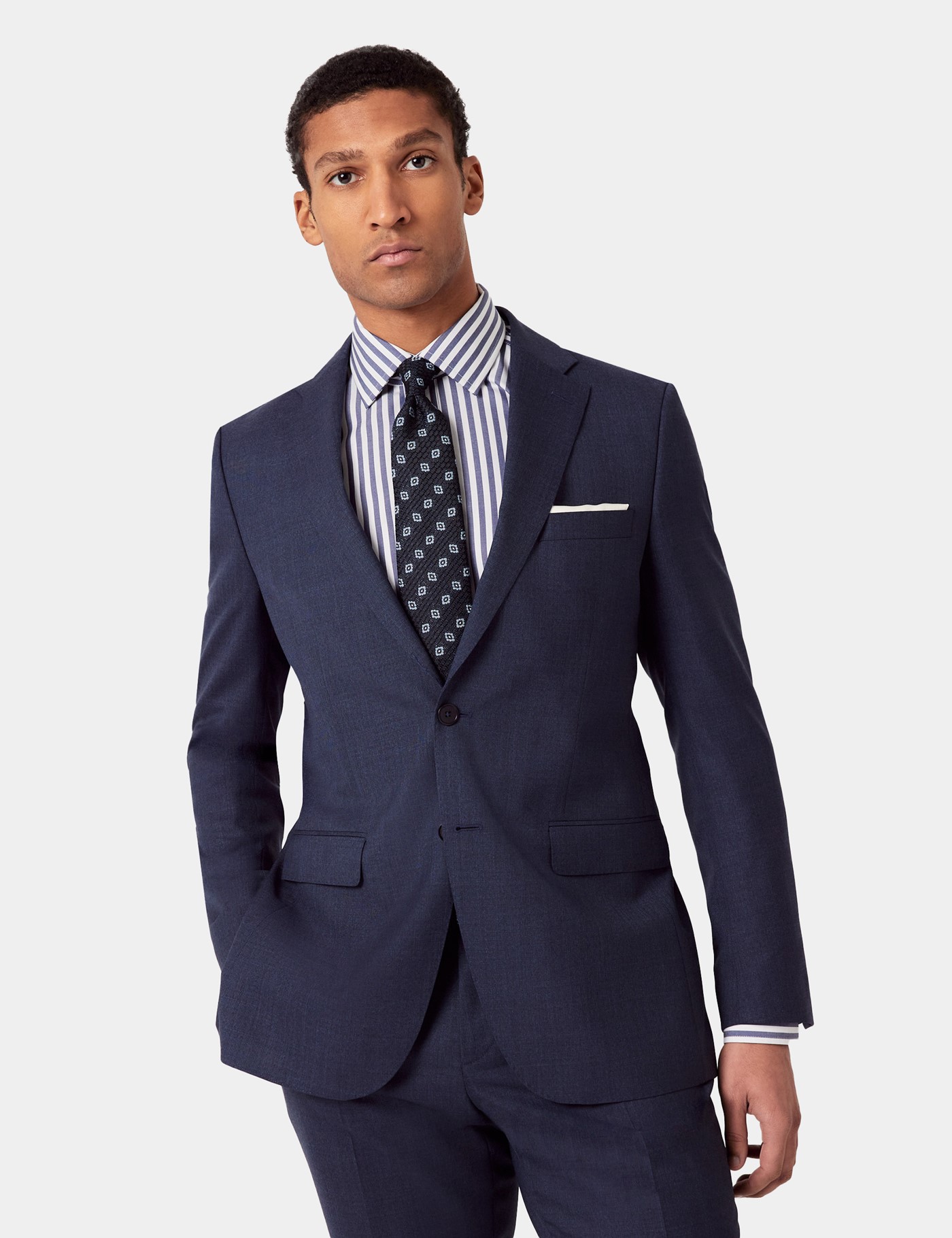 & Slim Fit Dark Blue Crepe 1913 Suit Jacket short