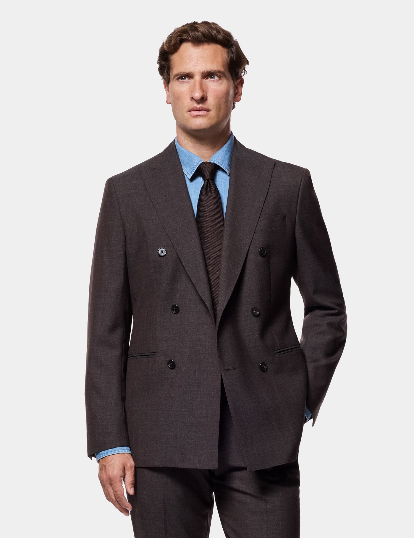 Hawes & Curtis Tailored Fit Chocolate Crepe 1913 Suit Jacket Size: 48 (EU 58)