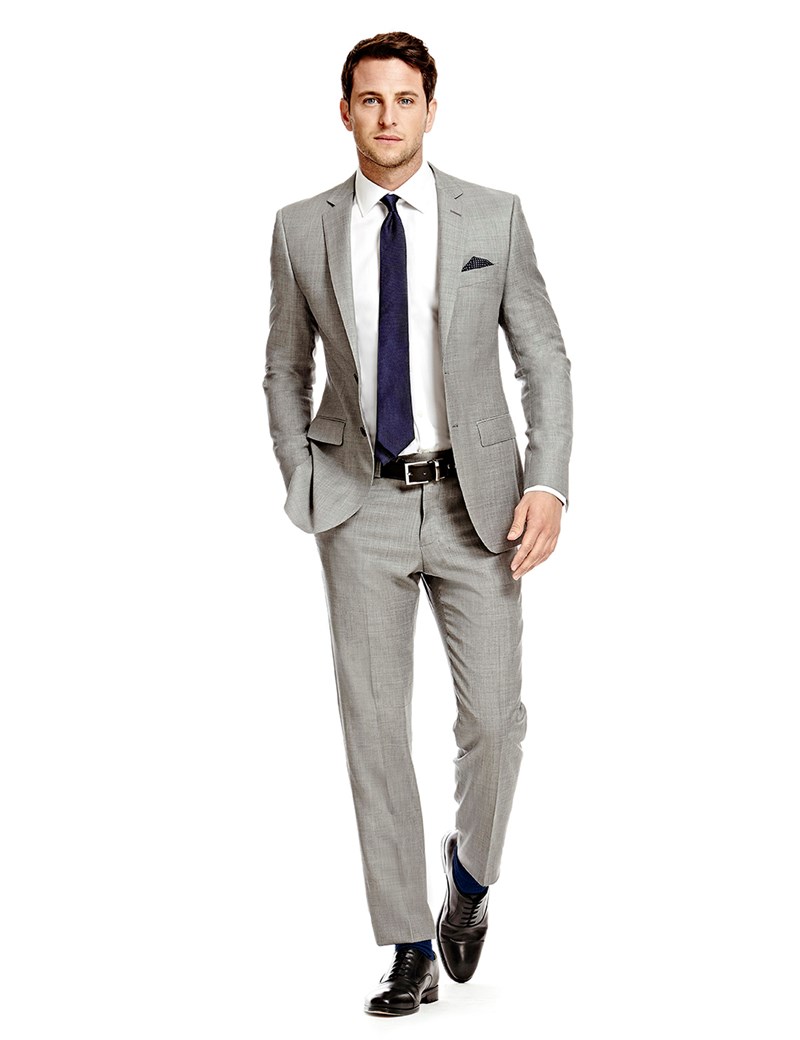 Men's Grey Twill Slim Fit Suit - Super 