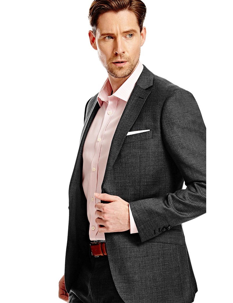 Men's Charcoal Twill Slim Fit Suit - Super 120s Wool | Hawes & Curtis