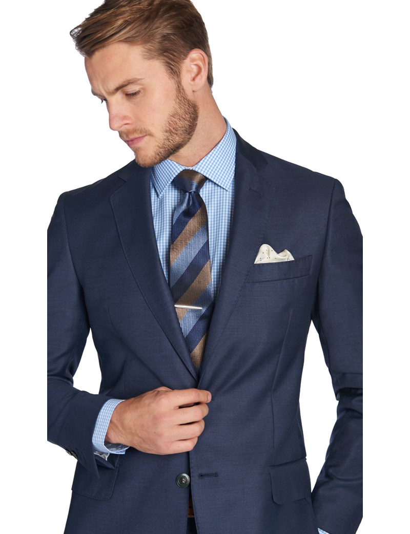 Men's Mid Blue Pique Tailored Fit  Italian Suit - 1913 Collection