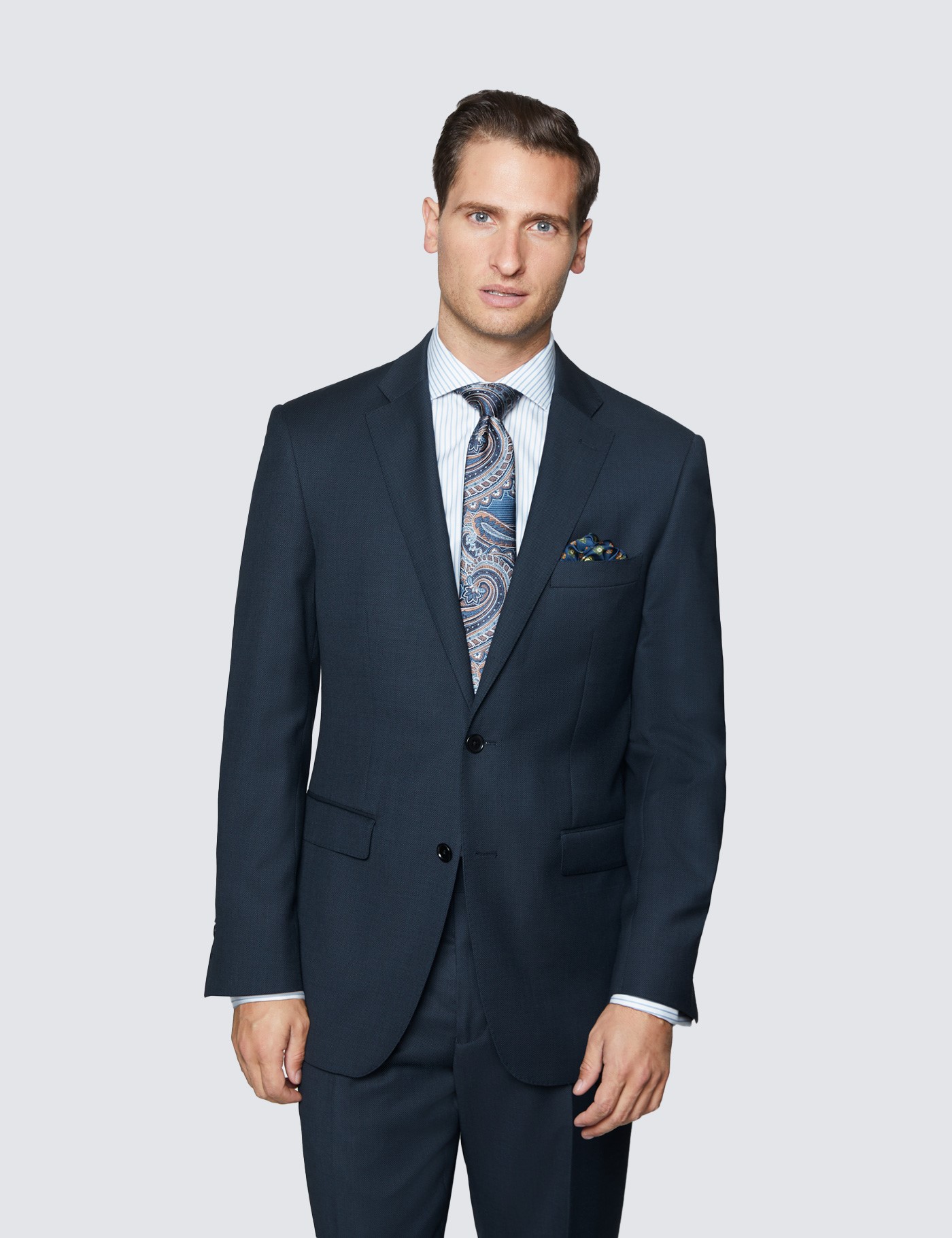 Men's Navy Birdseye Classic Fit Suit - Super 120s Wool | Hawes & Curtis