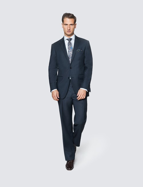 Men's Navy Birdseye Classic Fit Suit - Super 120s Wool