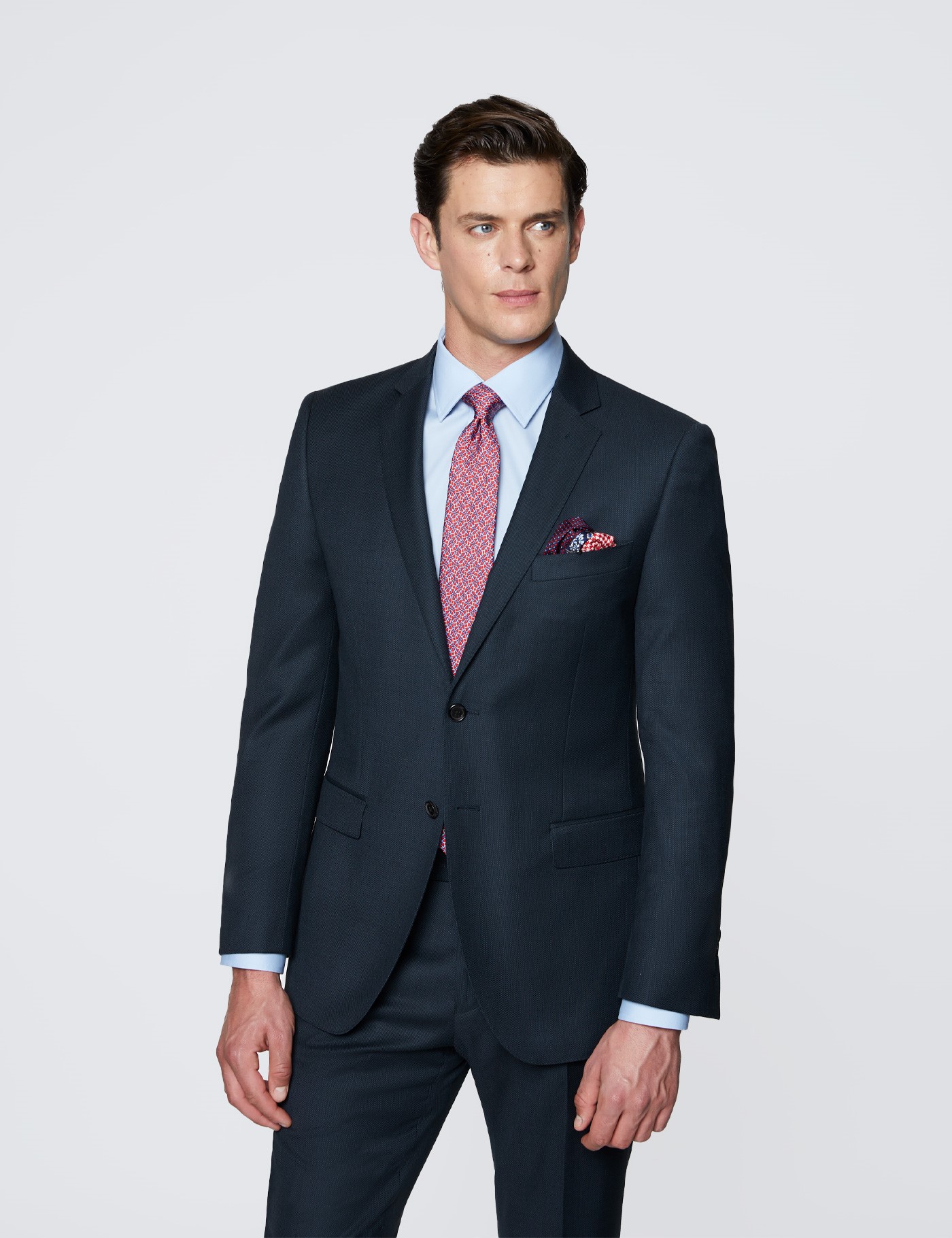 Men's Navy Birdseye Slim Fit Suit - Super 120s Wool | Hawes & Curtis