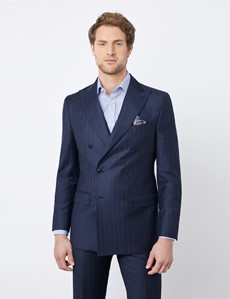 Men’s Navy Tonal Stripe Tailored Fit Double Breasted Italian Suit - 1913 Collection