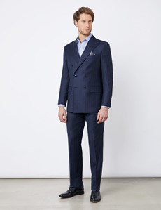 Men’s Navy Tonal Stripe Tailored Fit Double Breasted Italian Suit - 1913 Collection