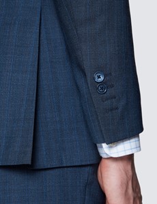 Men’s Dark Blue Stripe Tailored Fit Herringbone Italian Suit Jacket - 1913 Collection