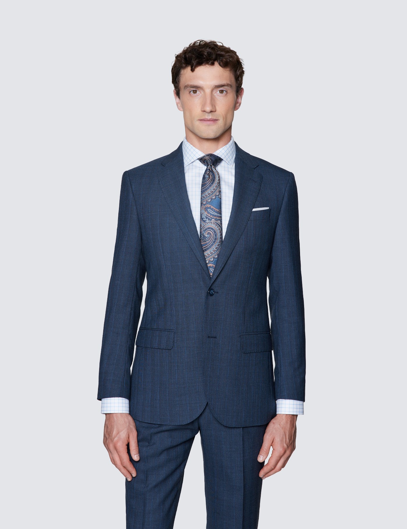 100% Wool Stripe Men’s Suit Jacket in Dark Blue | Hawes & Curtis