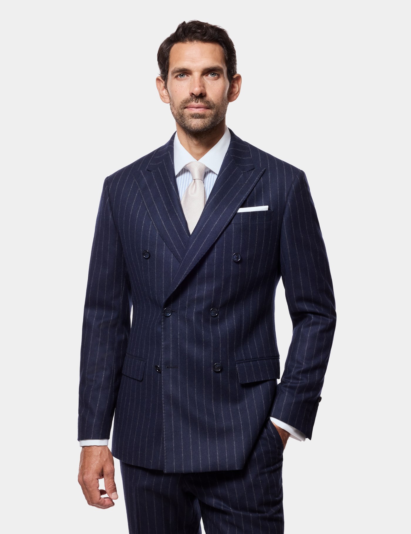 Hawes & Curtis Tailored Fit Navy Chalk Stripe 1913 Suit Jacket Size: 46 (EU 56)
