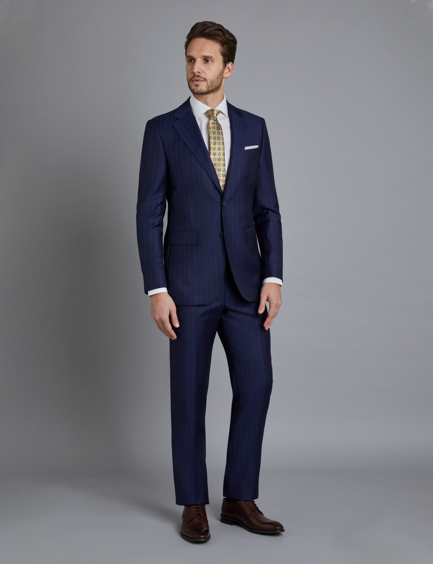 Men’s Navy Wide Stripe Slim Fit Italian Suit - 1913 Collection | Hawes ...