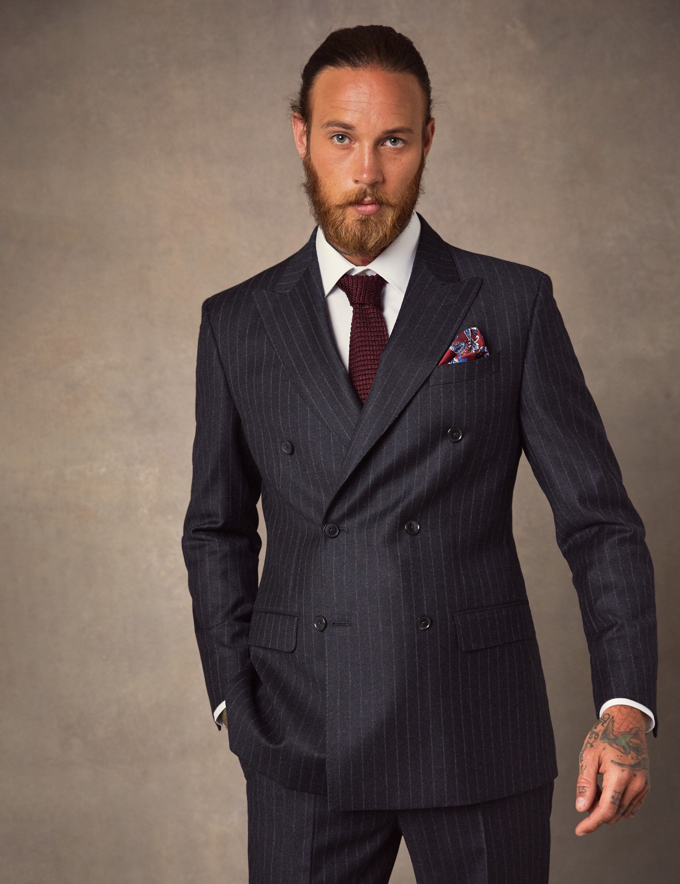 Men’s Charcoal Chalk Stripe Tailored Fit Double Breasted Italian Suit