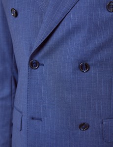 Men’s Blue Guarded Stripe Tailored Fit Double Breasted Italian Suit - 1913 Collection