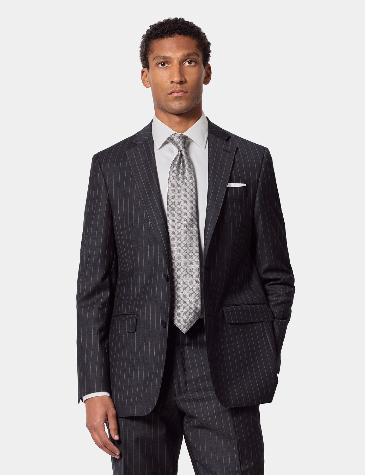 & Tailored Fit Chalk Stripe Suit One