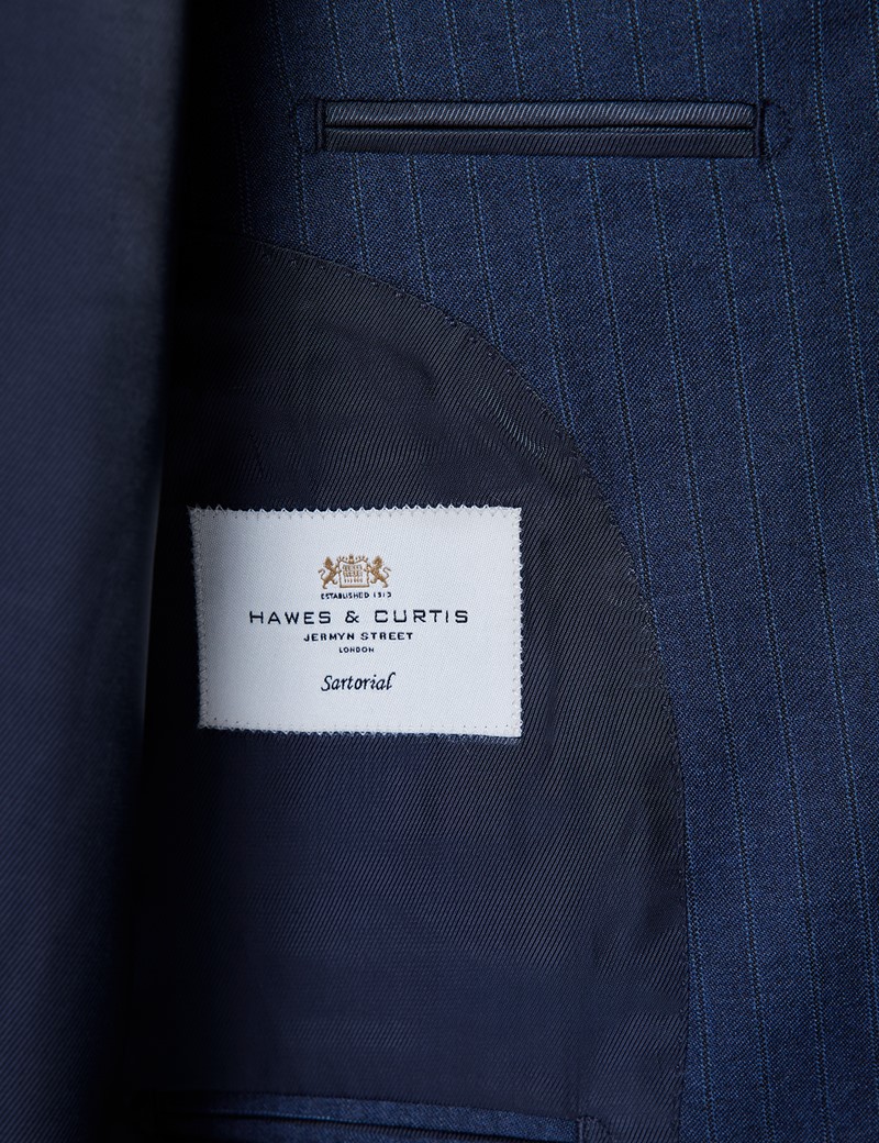 Men's Dark Blue Tonal Stripe Slim Fit Suit Jacket