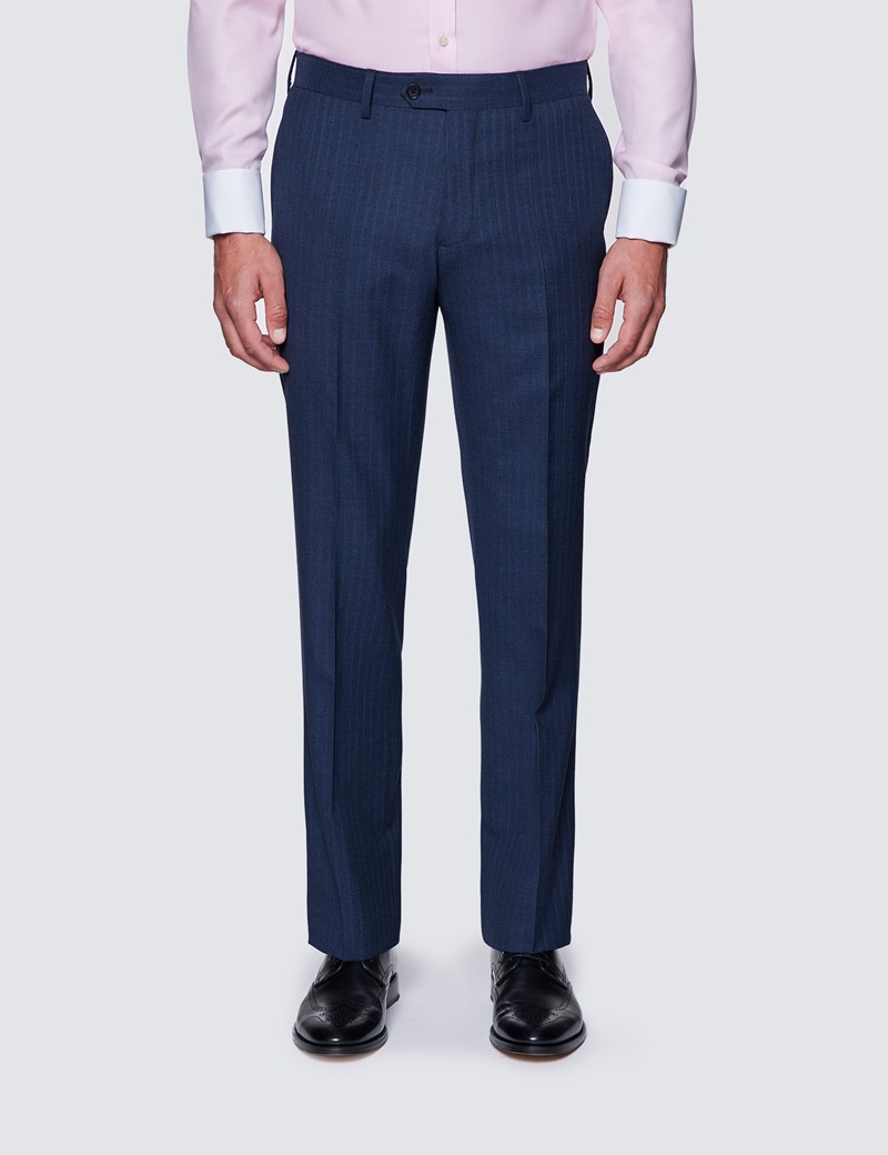 Anzug – 100s Wolle – Slim Fit – 2-Knopf Einreiher – Dunkelblau einfarbig gestreift