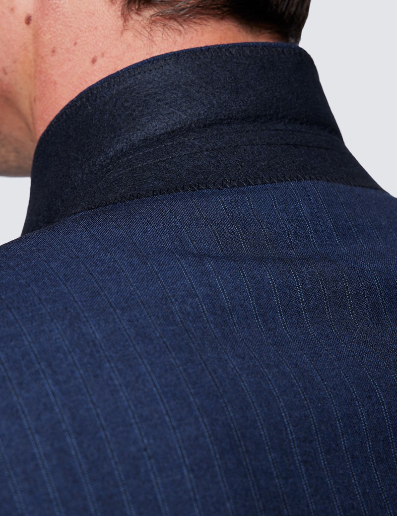 Anzug – 100s Wolle – Slim Fit – 2-Knopf Einreiher – Dunkelblau einfarbig gestreift