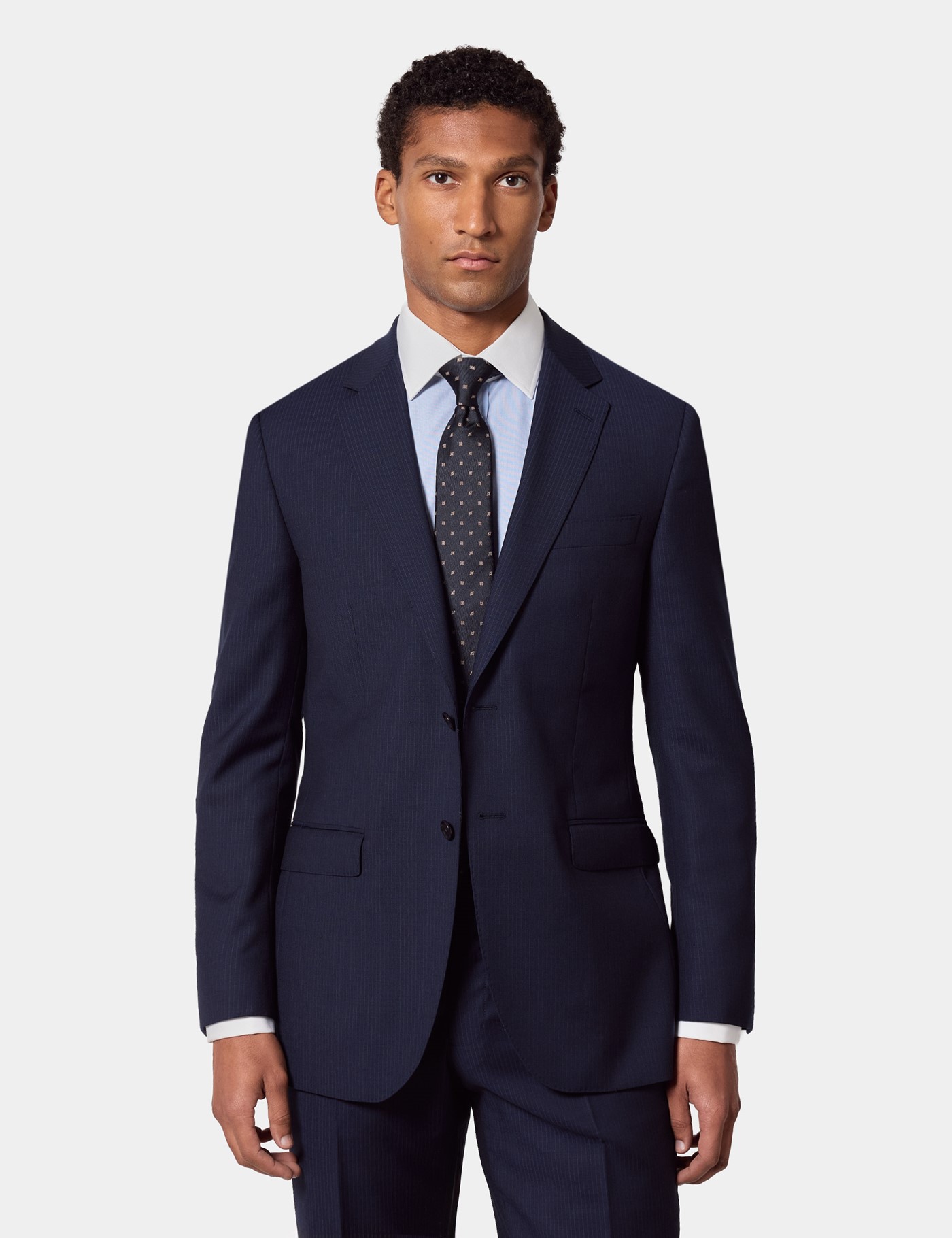 & Slim Fit Dark Blue Pinstripe Suit One