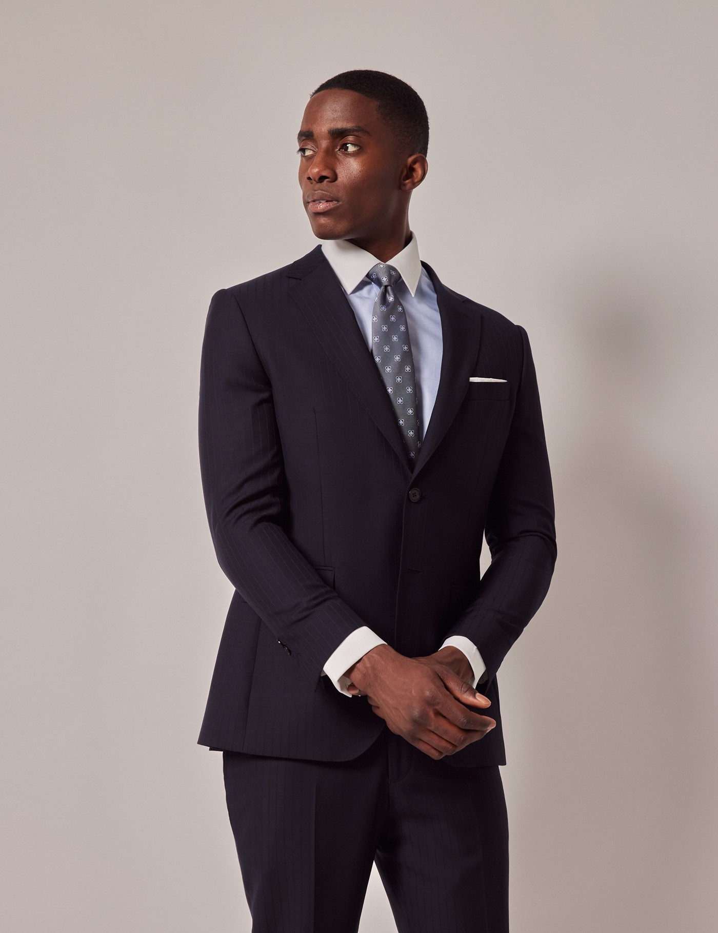 Hawes & Curtis Navy Self Stripe Slim Suit Jacket Size: 38 long (EU 48)