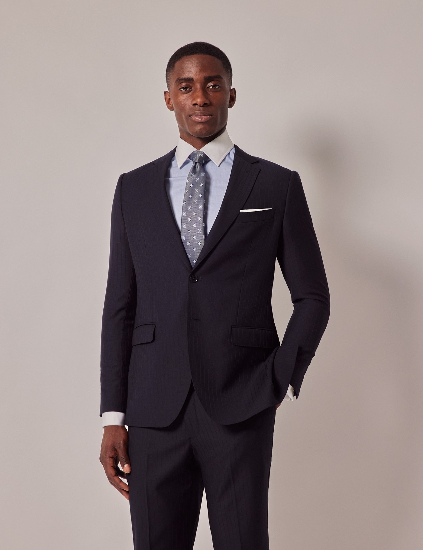 Hawes & Curtis Navy Self Stripe Slim Suit Jacket Size: 38 long (EU 48) image 3
