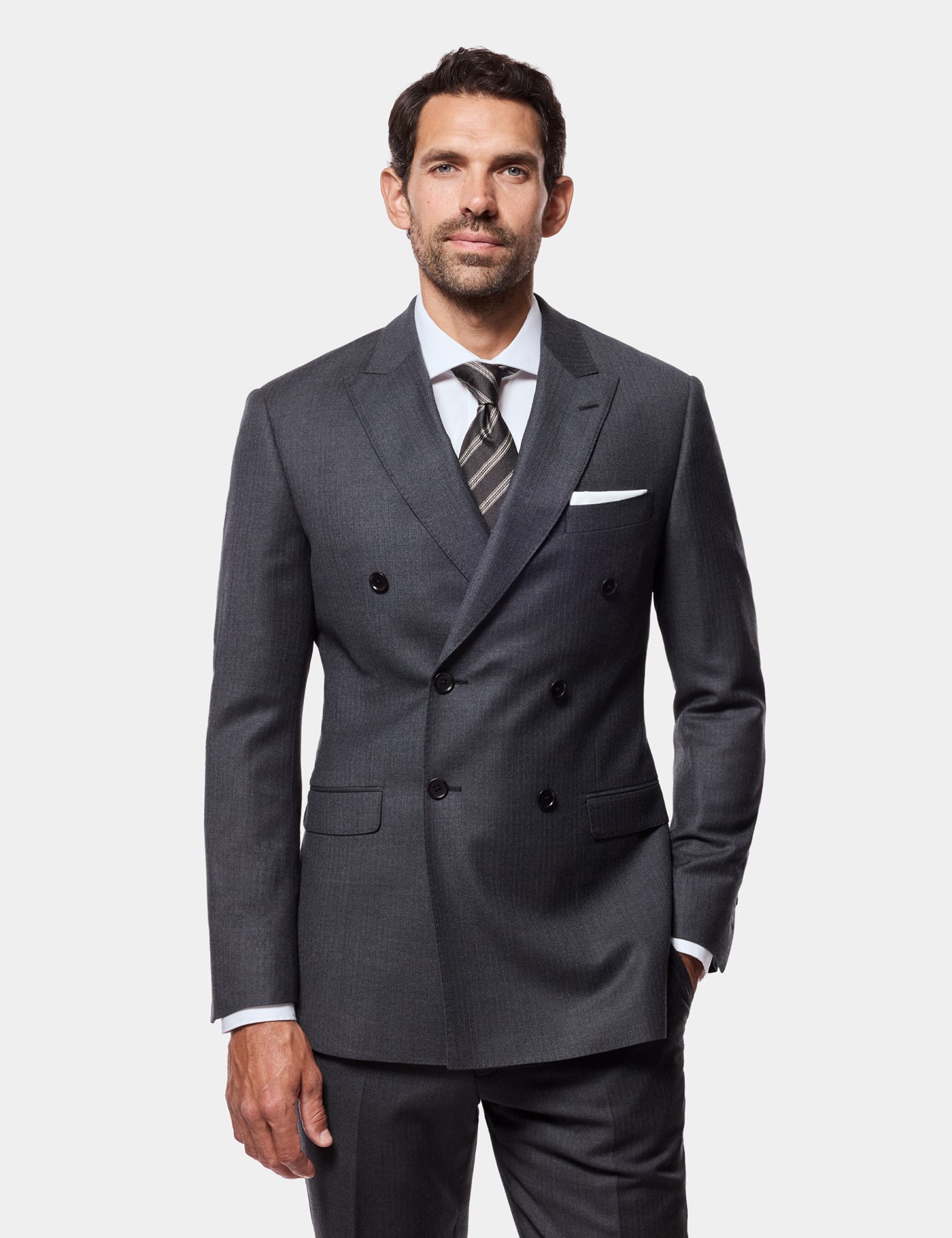 Hawes & Curtis Slim Fit Charcoal Shadow Stripe Suit Jacket Size: 46 short (EU 56)