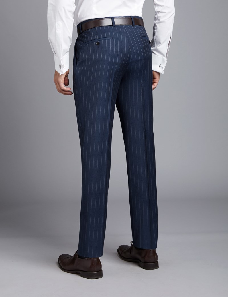 blue and white pinstripe pants