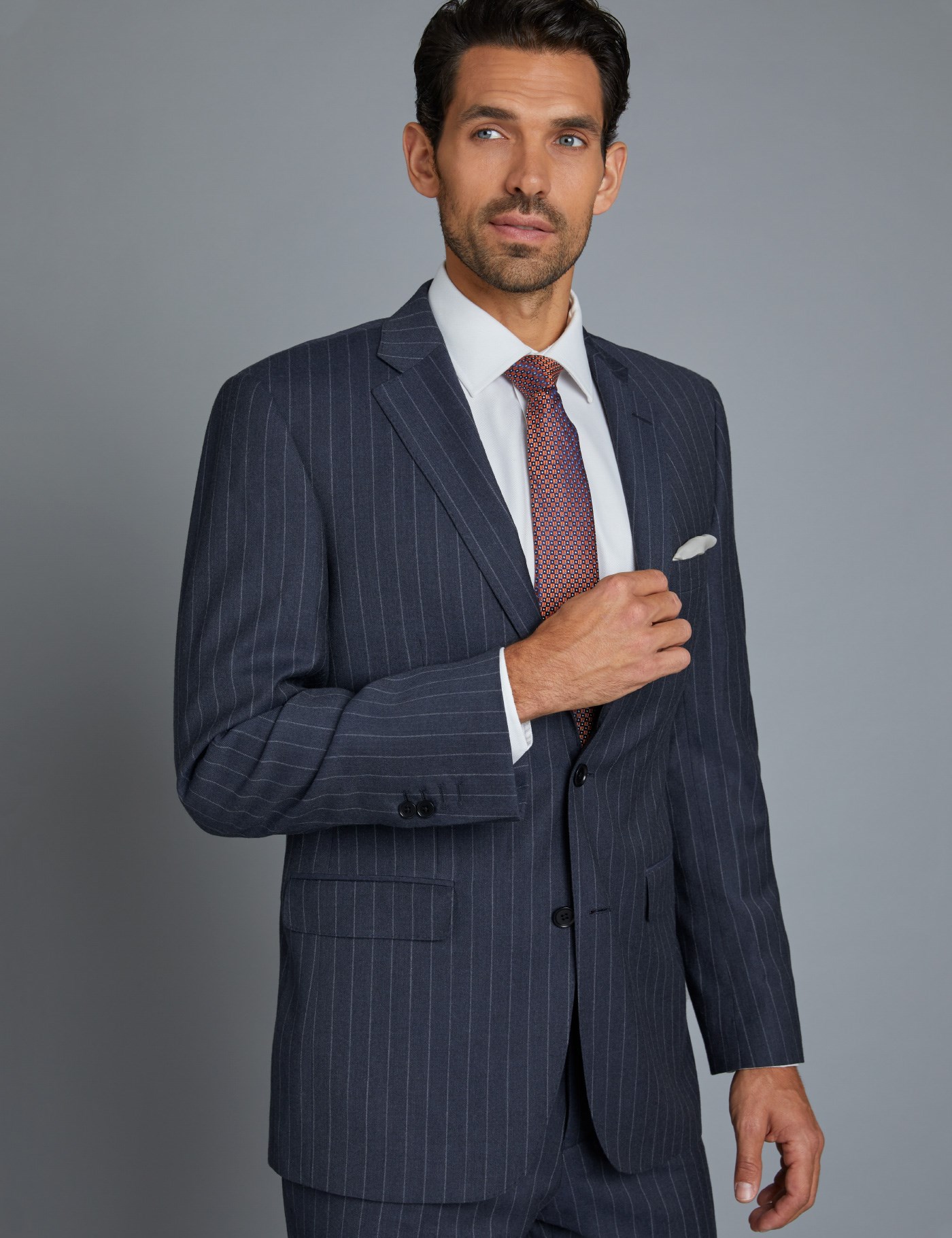 Men's Indigo Chalk Stripe Classic Fit Suit | Hawes & Curtis