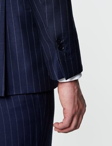 Men's Navy Chalk Stripe Double Breasted Slim Fit Suit Jacket