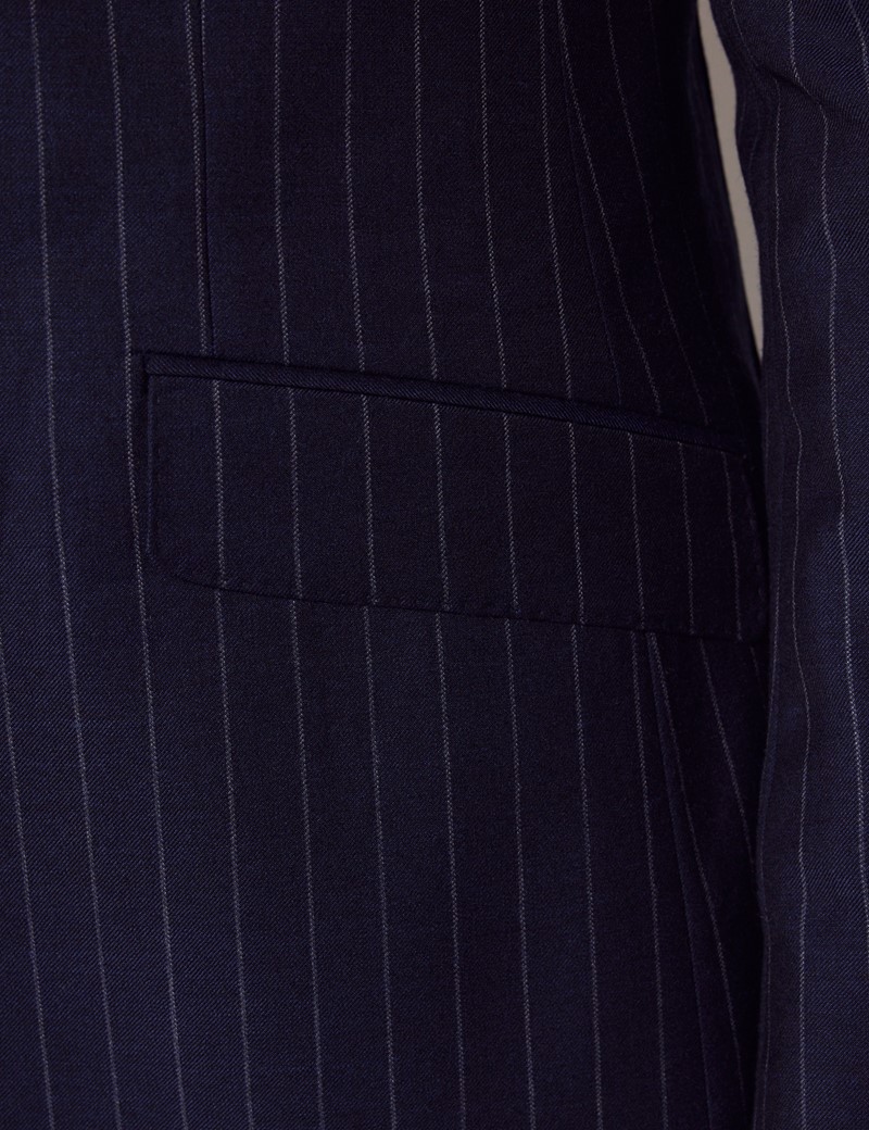 Men's Navy Chalk Stripe Double Breasted Slim Fit Suit Jacket | Hawes ...