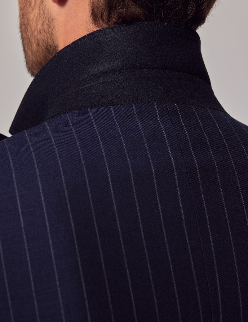 Men's Navy Chalk Stripe Double Breasted Slim Fit Suit Jacket | Hawes ...
