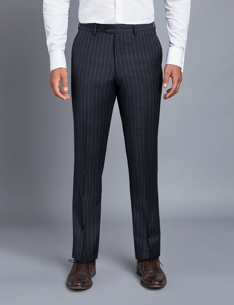 Men's Navy Chalk Stripe Double Breasted Slim Fit Suit | Hawes & Curtis